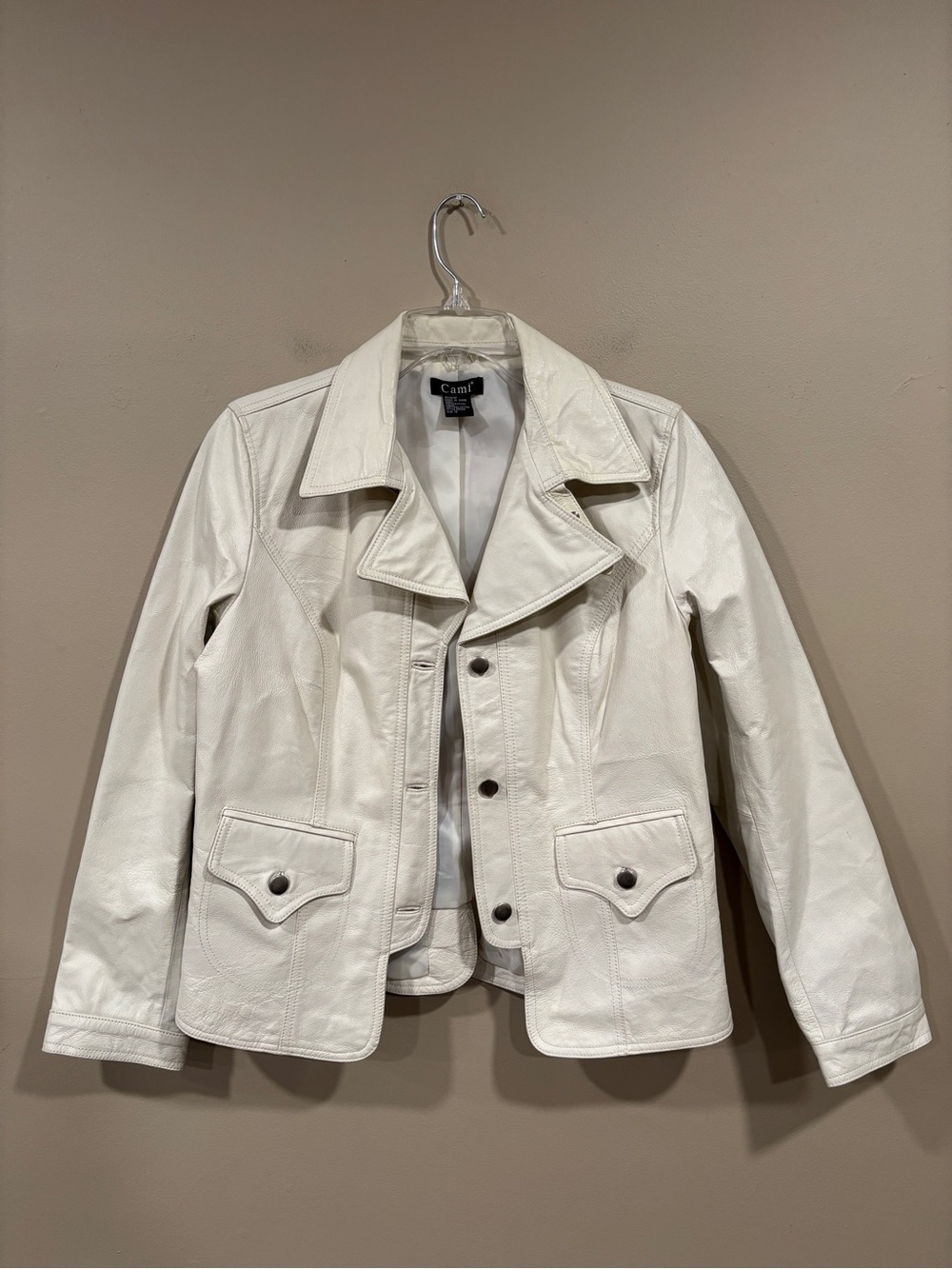 Cami Women’s Off White Leather Button Front Jacket Size 12
